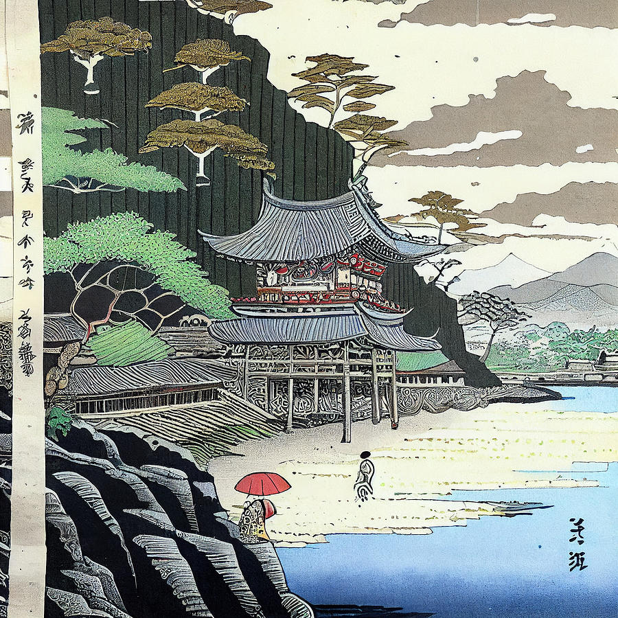 Fantasy Digital Art - Japanese  Landcape    intricate  zen  art  Ukiyo  e  ja  by Asar Studios #20 by Celestial Images