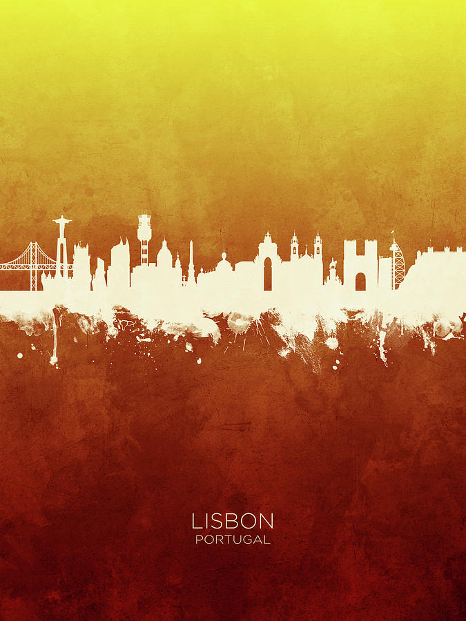Skyline Digital Art - Lisbon Portugal Skyline #20 by Michael Tompsett