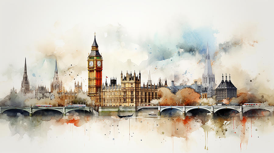 London Skyline Watercolour #21 Mixed Media