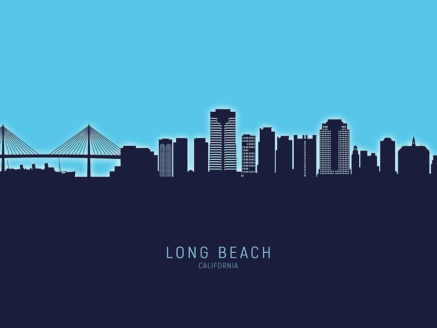 Long Beach Digital Art - Long Beach California Skyline #20 by Michael Tompsett