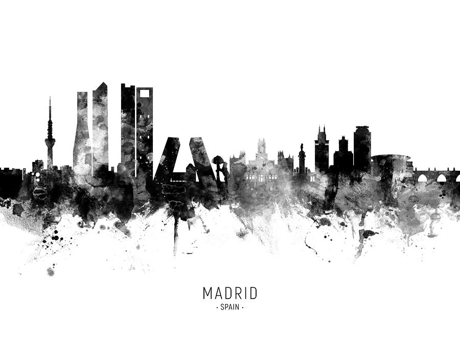 Skyline Digital Art - Madrid Spain Skyline #20 by Michael Tompsett