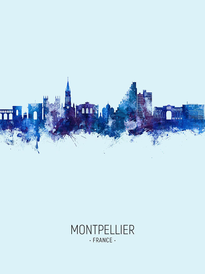 Skyline Digital Art - Montpellier France Skyline #20 by Michael Tompsett