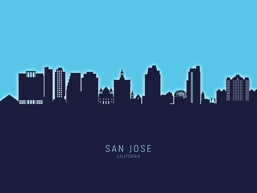 San Jose Digital Art - San Jose California Skyline #20 by Michael Tompsett