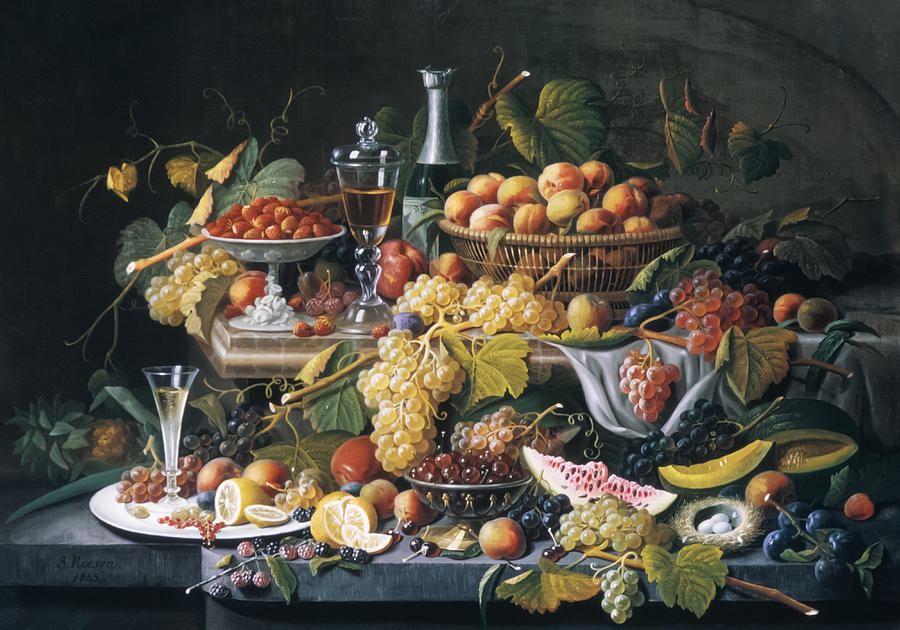 Severin Roesen Painting - Still Life with Fruit by Severin Roesen #1 by Mango Art