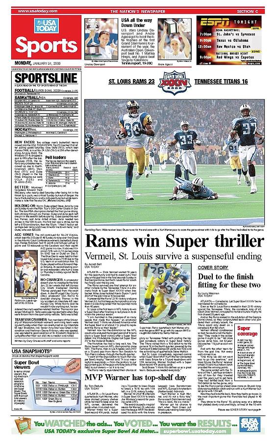 2000 Rams vs. Titans USA TODAY SPORTS SECTION FRONT Digital Art by Gannett
