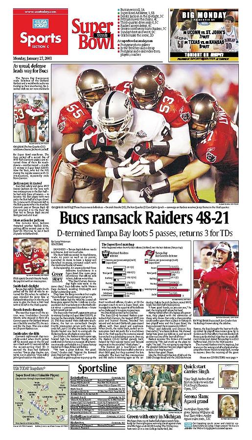 2003 Buccaneers vs. Raiders USA TODAY SPORTS SECTION FRONT Digital Art by Gannett