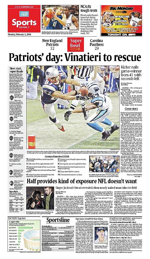 2004 Patriots vs. Panthers USA TODAY SPORTS SECTION FRONT Digital Art by Gannett