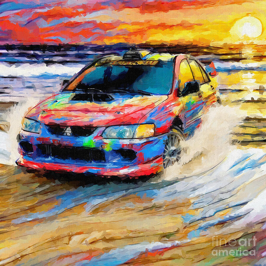 Sunset Painting - 2005 Mitsubishi Lancer WRC05 2 by Armand Hermann