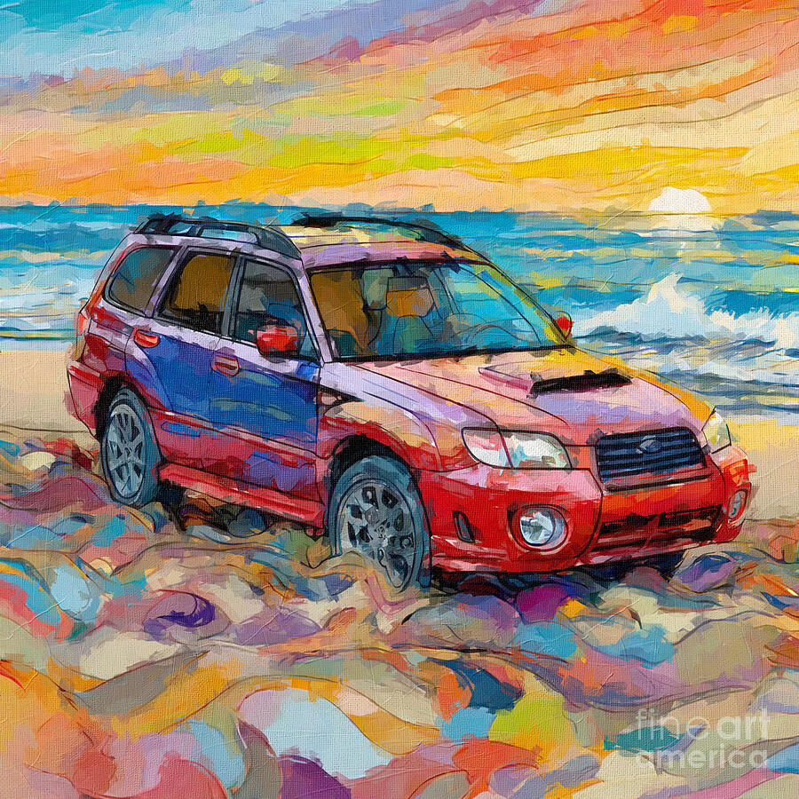 Sunset Painting - 2005 Subaru Forester STI 2 by Armand Hermann