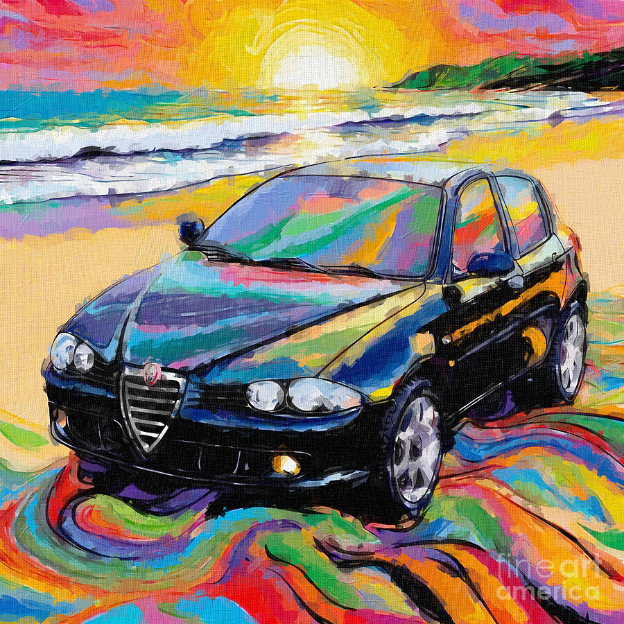 Sunset Painting - 2006 Alfa Romeo 147 Black Line 2 by Armand Hermann