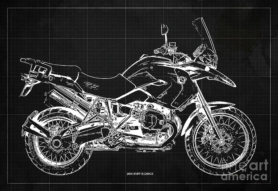 Berenjena Marco Polo Nuestra compañía 2006 BMW R1200GS Blueprint, Dark Grey Background,Original Gifts for Bikers  Drawing by Drawspots Illustrations - Pixels