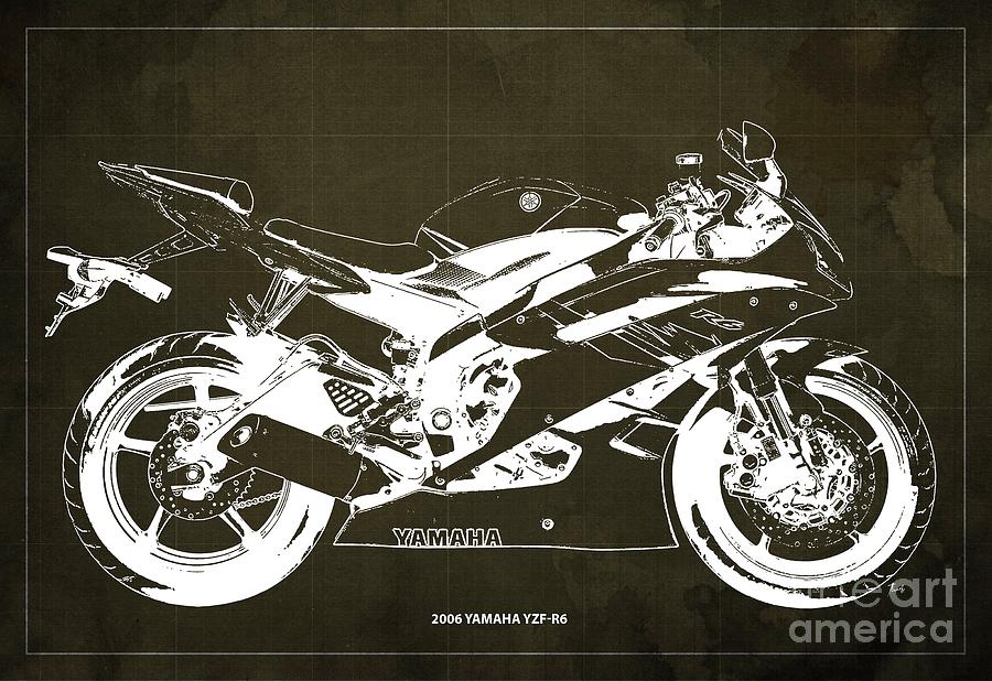 2006 Yamaha Yzf R6 Blueprint,brown Vintage Background,special Gift For Bikers Drawing