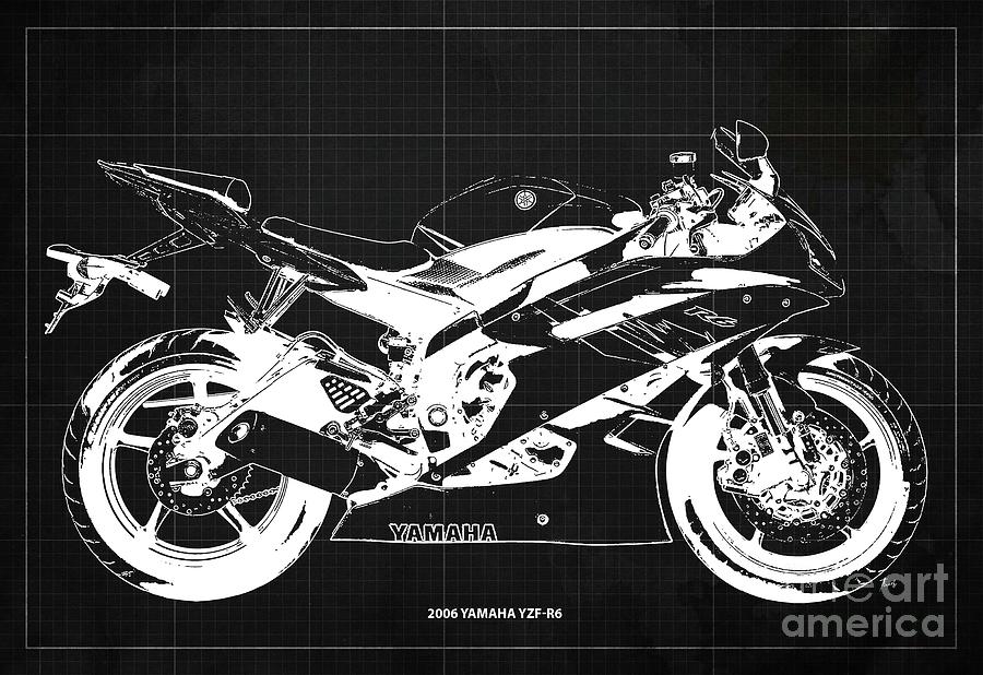 2006 Yamaha Yzf R6 Blueprint,dark Grey Vintage Background,special Gift For Bikers Drawing