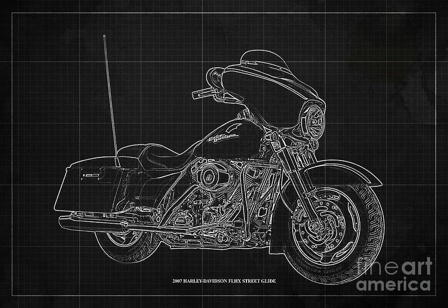 2007 Harley-Davidson FLHX Street Glide Dark Grey Background Drawing by ...