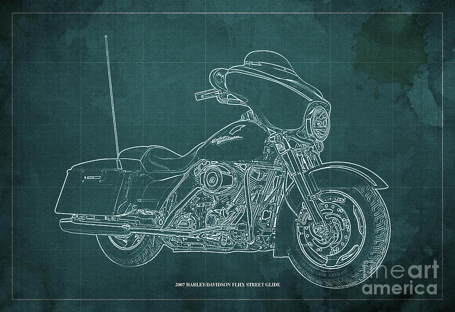 2007 Harley-davidson Flhx Street Glide Green Background Drawing