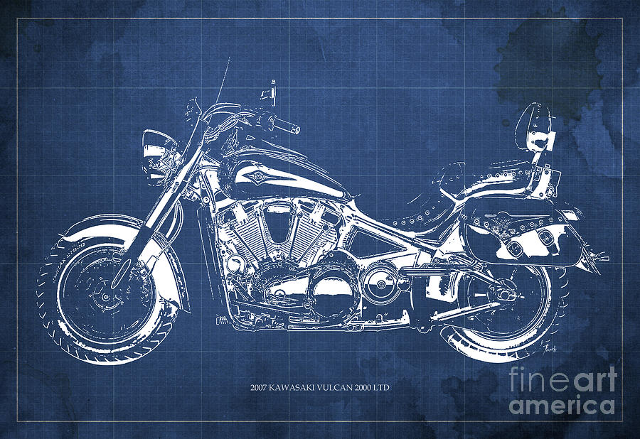 2007 Kawasaki Vulcan 2000 LTD Blueprint Blue background Classic ...