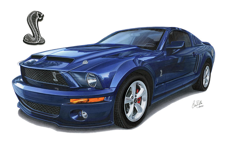 Snake Drawing - 2008 Shelby Mustang GT by The Cartist - Clive Botha