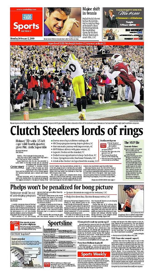 2009 Steelers vs. Cardinals USA TODAY SPORTS SECTION FRONT Digital Art by Gannett