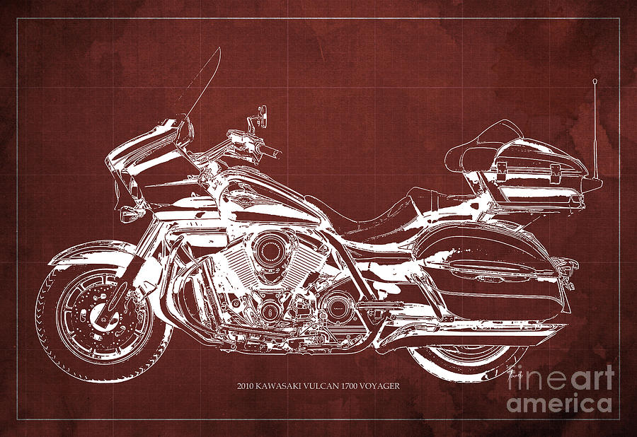 2010 Kawasaki Vulcan 1700 Voyager Blueprint,Red Vintage Background ...