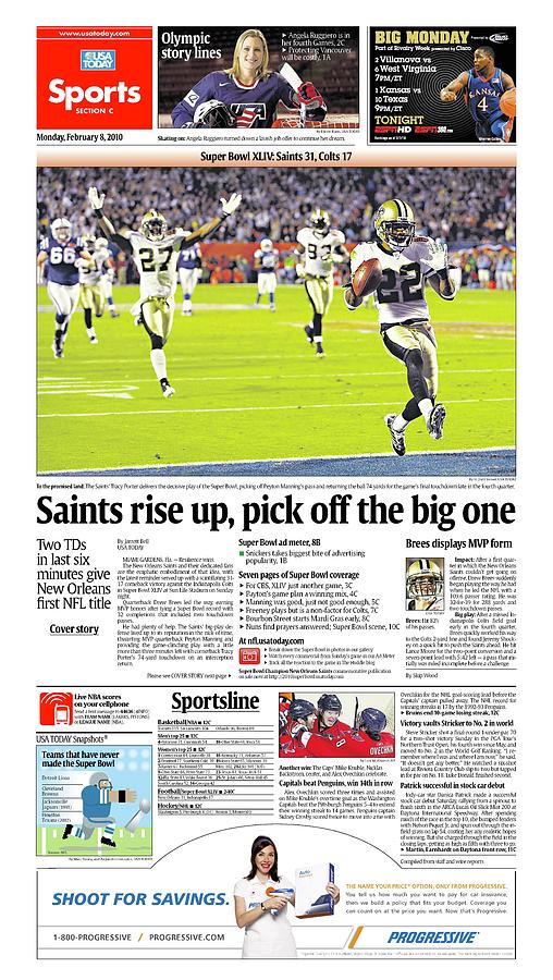 2010 Saints vs. Colts USA TODAY SPORTS SECTION FRONT Digital Art by Gannett