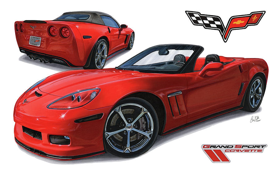 2011 Chevrolet Corvette Grand Sport Drawing by The Cartist - Clive Botha