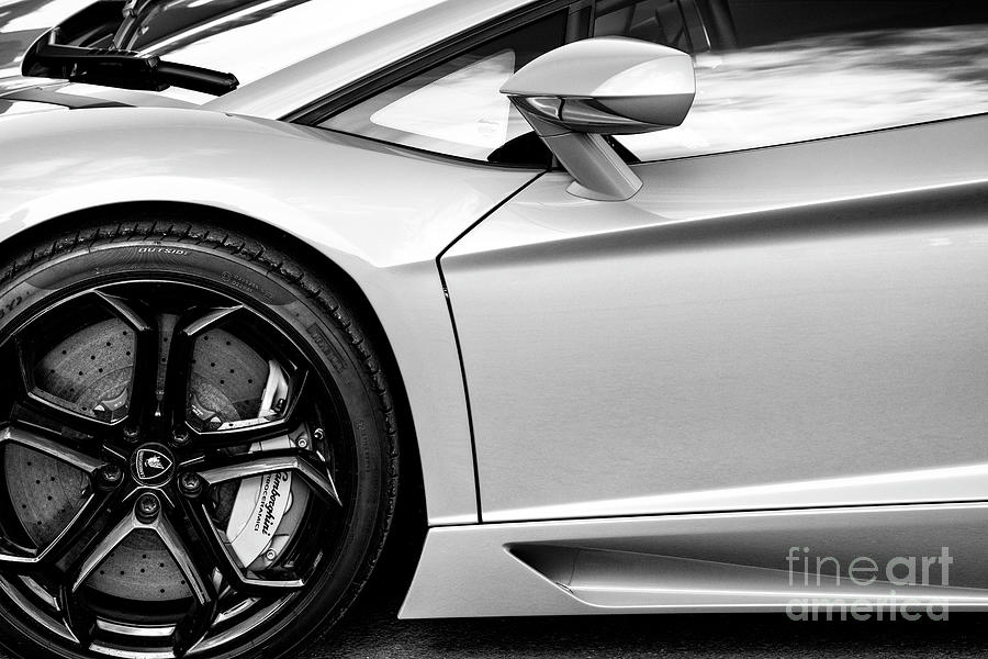 2011 Lamborghini Aventador V12 Side Abstract Black and White Photograph by Tim Gainey