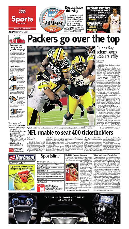 2011 Packers vs. Steelers USA TODAY SPORTS SECTION FRONT Digital Art by Gannett