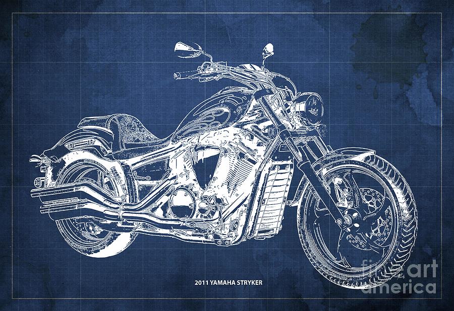 2011 Yamaha Stryker Blueprint,Original Artwork,Blue Background,Gift for ...