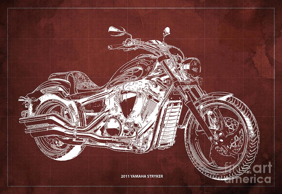 2011 Yamaha Stryker Blueprint,Original Artwork,Red Background,Gift for ...