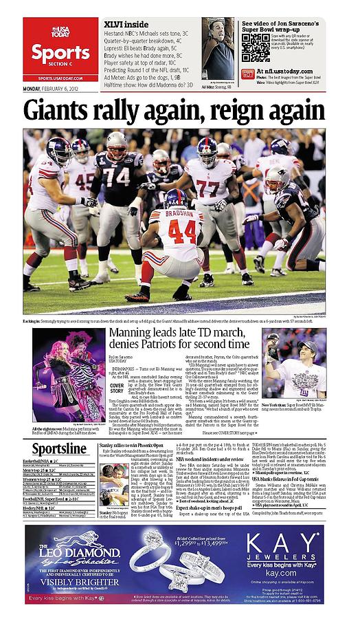 2012 Giants vs. Patriots USA TODAY SPORTS SECTION FRONT Digital Art by Gannett