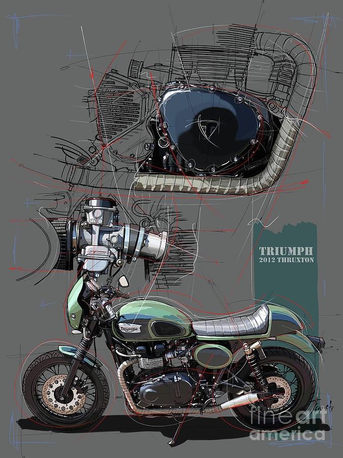 2012 Triumph Thruxton Original Artwork. Gift for Bikers Drawing by Drawspots Illustrations