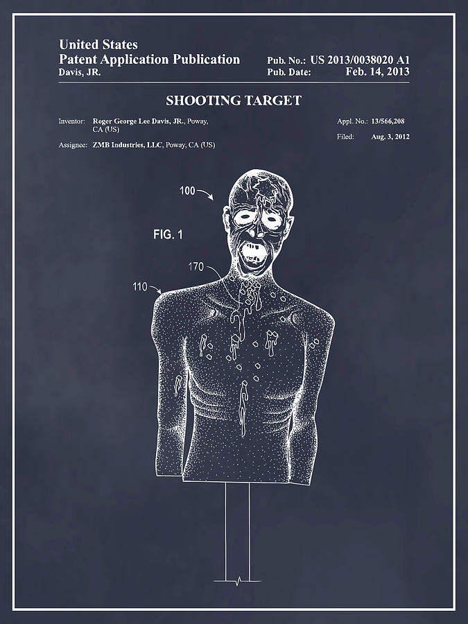 2012 zombie shooting target patent print blackboard drawing by greg edwards