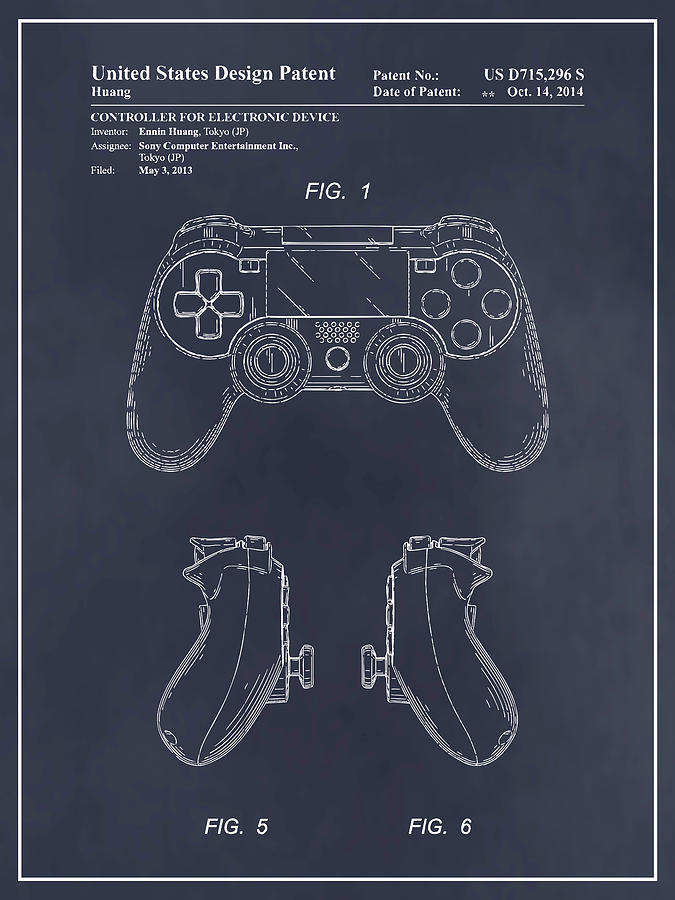 2013 PS4 Controller Patent Print Blackboard Drawing by Greg Edwards