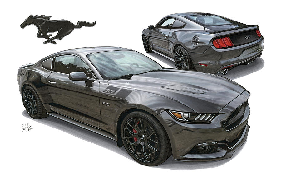 2016 Ford Mustang GT Drawing by The Cartist - Clive Botha