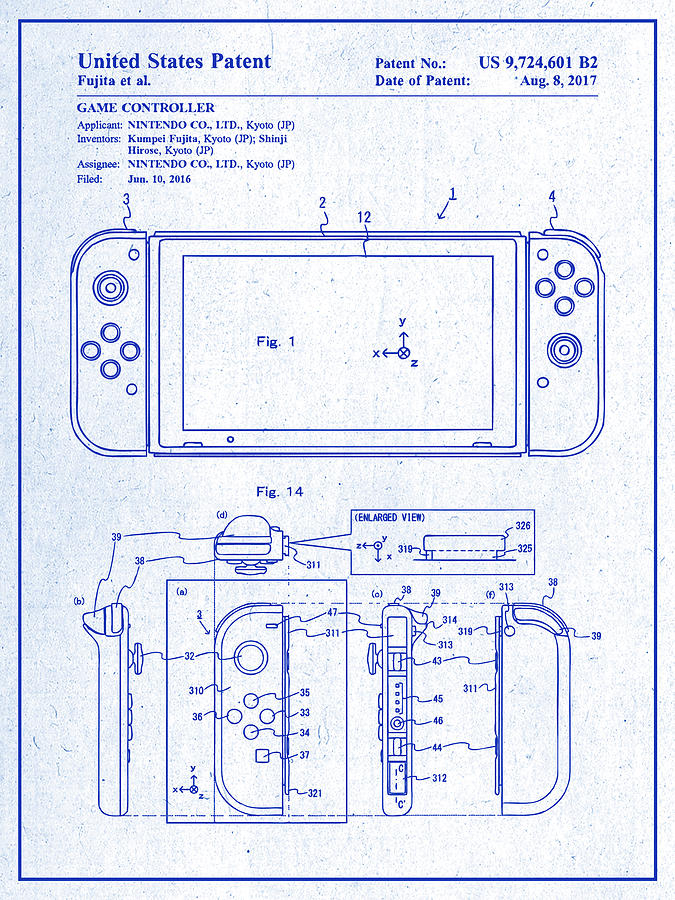 2016 Nintendo Switch Game Controller Patent Print Blueprint 2 Drawing by Greg Edwards