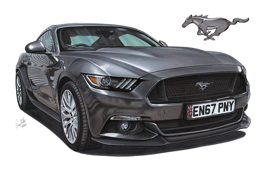 2017 Ford Mustang GT Fastback Drawing by The Cartist - Clive Botha