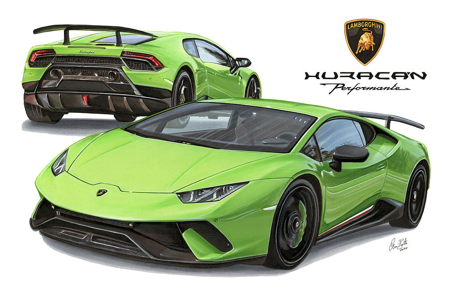 2017 Lamborghini Huracan Performante Drawing by The Cartist - Clive Botha