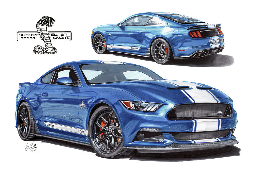 2017 Shelby GT500 Super Snake Drawing by The Cartist - Clive Botha
