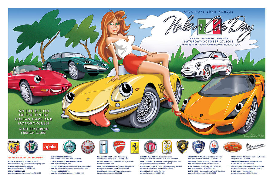 Atlanta Digital Art - 2018-2019 Atlanta Italian Car Day Poster by Rick Andreoli