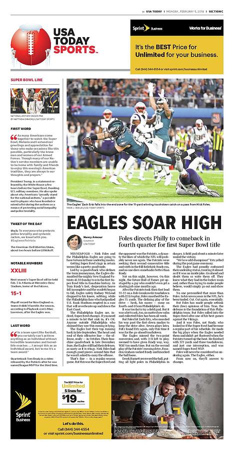 2018 Eagles vs. Patriots USA TODAY SPORTS SECTION FRONT Digital Art by Gannett