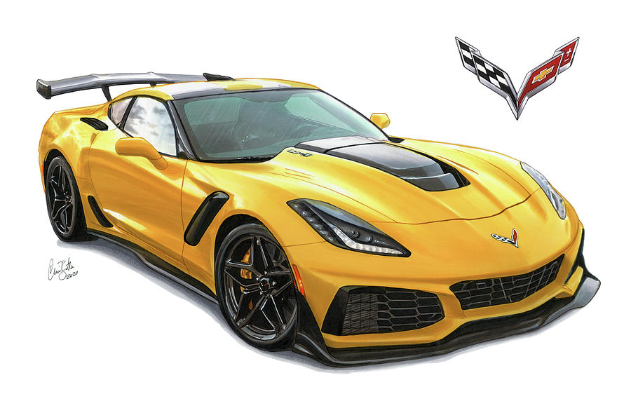 2019 Chevrolet Corvette ZR1 Drawing by The Cartist Clive Botha Pixels