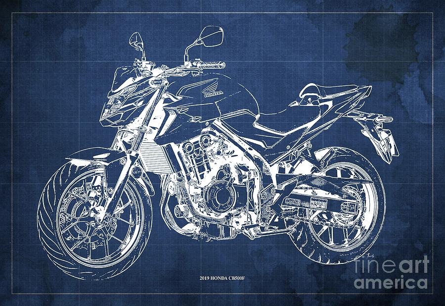 2019 Honda CB500F Blueprint Blue Background,Original Gift for Bikers ...