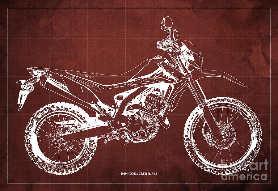 19 Honda Crf250l Abs Blueprint Red Background Original Gift For Bikers Drawing By Drawspots Illustrations