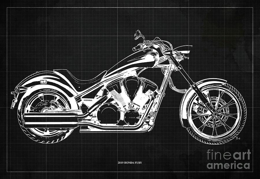 2019 Honda Fury Blueprint,Dark Grey Background,Original Gift for Bikers ...