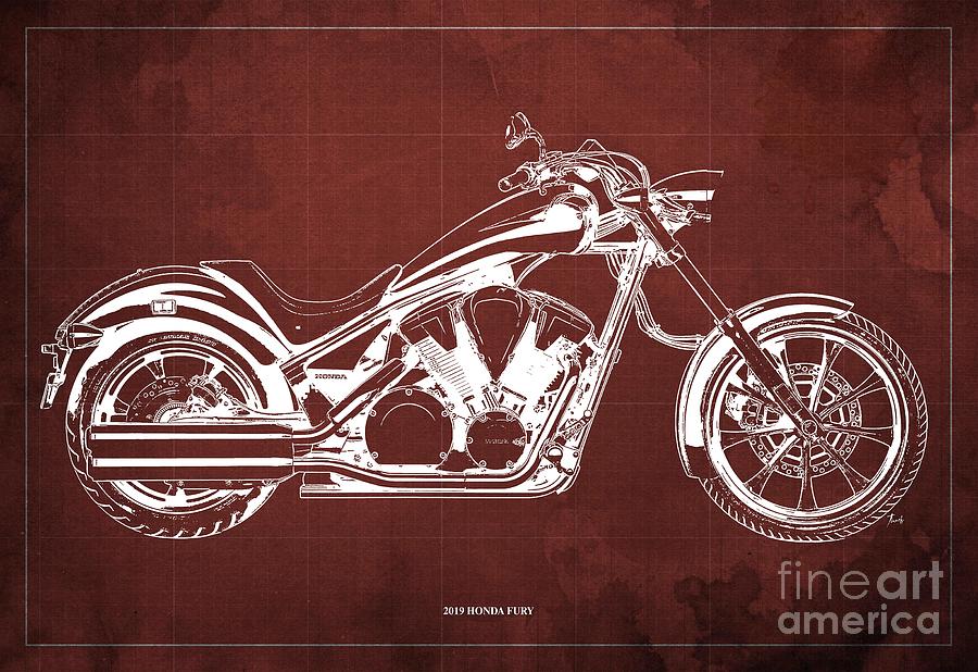2019 Honda Fury Blueprint,Red Background,Original Gift for Bikers ...