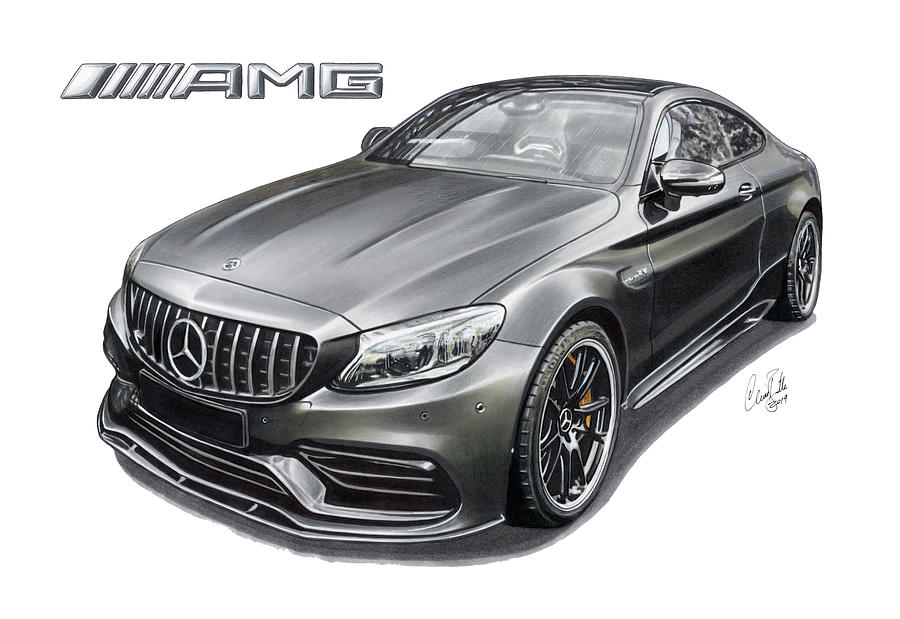 2019 Mercedes Benz AMG C63S Drawing by The Cartist - Clive Botha