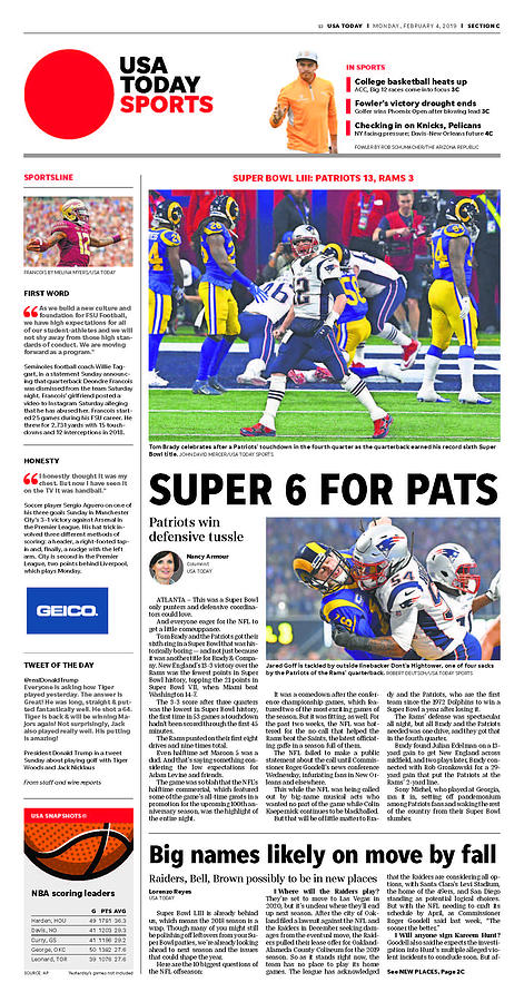 2019 Patriots vs. Rams USA TODAY SPORTS SECTION FRONT Digital Art by Gannett