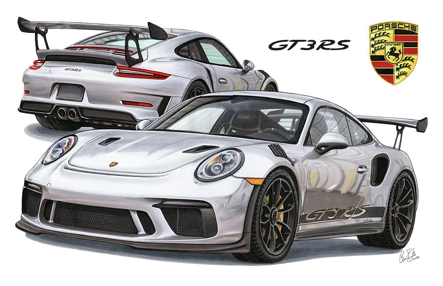 2019 Porsche 911 GT3 RS Drawing by The Cartist - Clive Botha