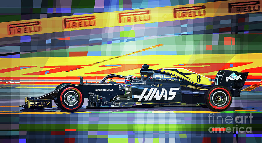 2019 Rich Energy Haas F1 Team VF-19 Romain Grosjean Mixed Media by Yuriy Shevchuk 2019 Rich Energy Haas F1 Team VF-19 Romain Grosjean Mixed Media by Yuriy Shevchuk
