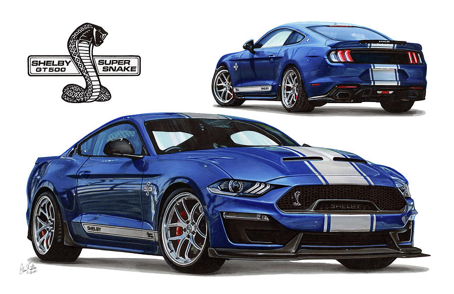 2019 Shelby Mustang Super Snake Drawing by The Cartist - Clive Botha